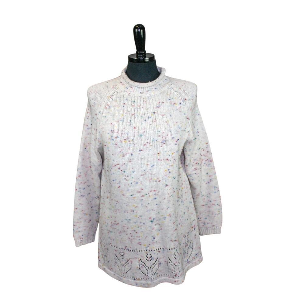 Vintage 80s 90s Stefano Sweater Rainbow Confetti Knit Cream White